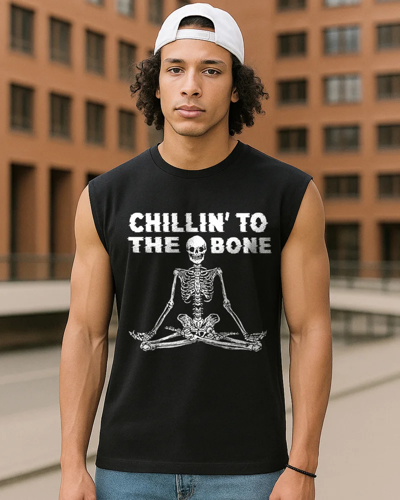 بيواكوف Men's Jet Black Chillin Graphic Printed Oversized Vest